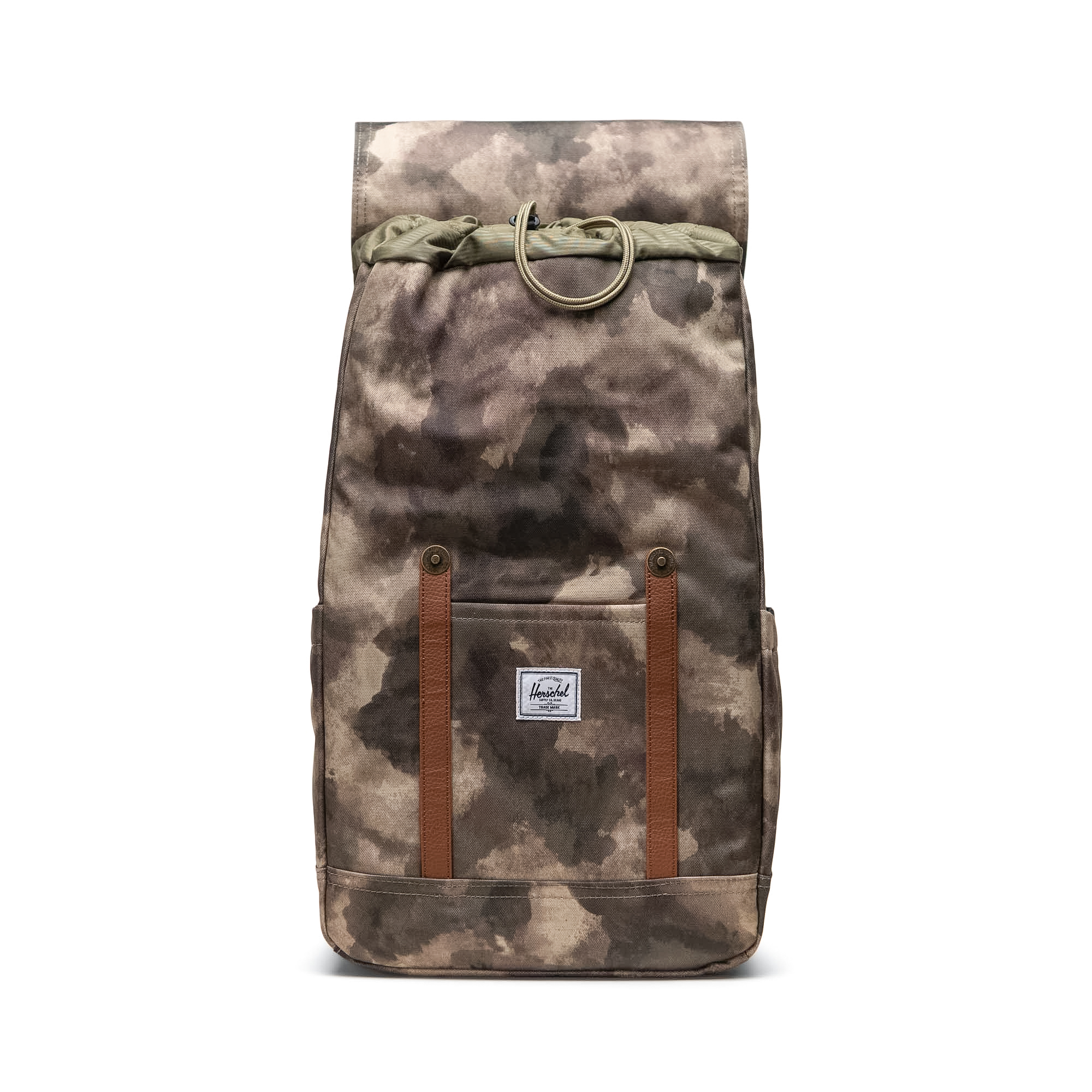 Herschel popular Retreat Backpack in Green Camo and Leather Little America